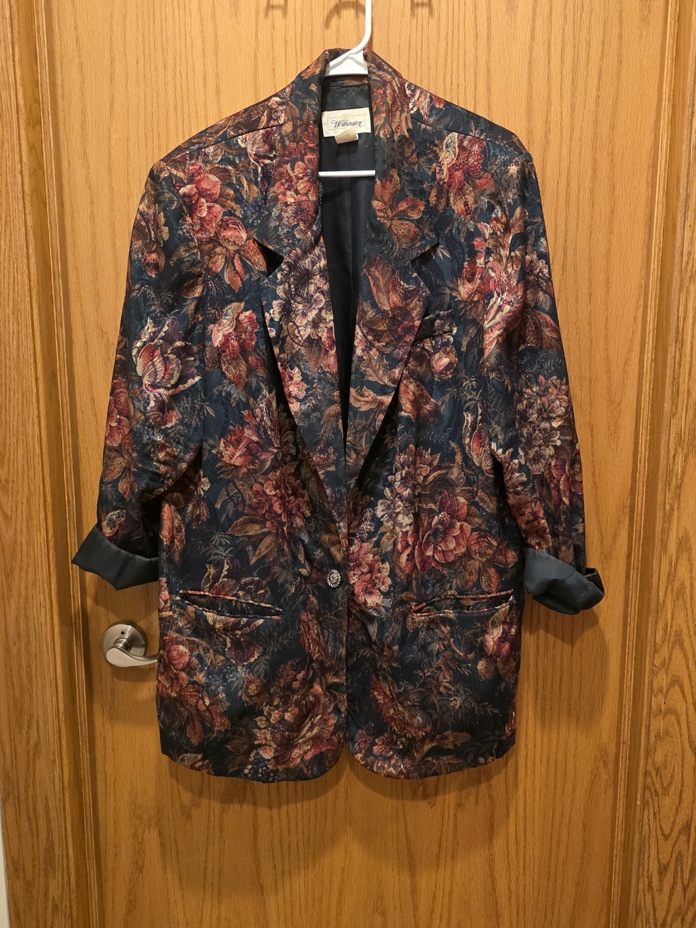 Vintage Worthington Floral Jacquard Blazer in Navy and Burgundy